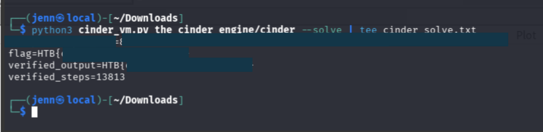 Solver output showing verified recovery after 13813 VM instructions